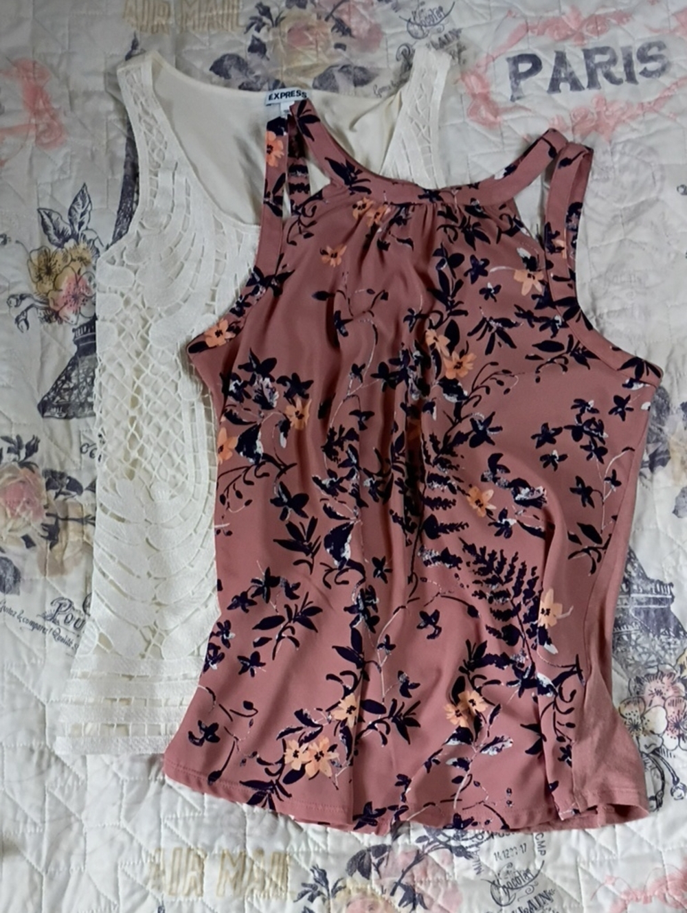 2p Express Dusty Pink Floral Halter Shell Top